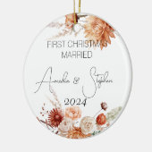 Eerste kerst gehuwd met terracotta Waterverf Keramisch Ornament (Links)