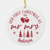 Eerste kerst gehuwde foto en datum keramisch ornament (Voorkant)