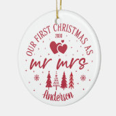 Eerste kerst gehuwde foto en datum keramisch ornament (Links)