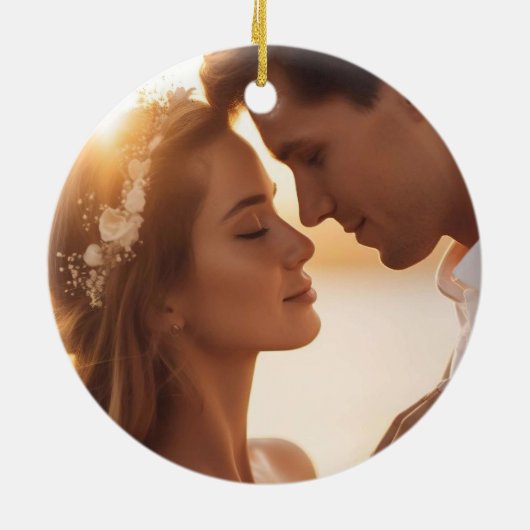 Eerste kerst gehuwde foto en datum keramisch ornament (Achterkant)