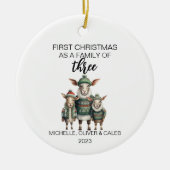 Eerste kerst geit familie van drie keramisch ornament (Voorkant)