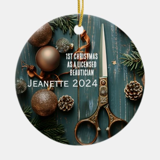 Eerste kerst gelicentieerd schoonheidsspecialiste  keramisch ornament (Voorkant)