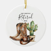 Eerste kerst gepensioneerde Cowboy Cactus Keepsake Keramisch Ornament (Voorkant)