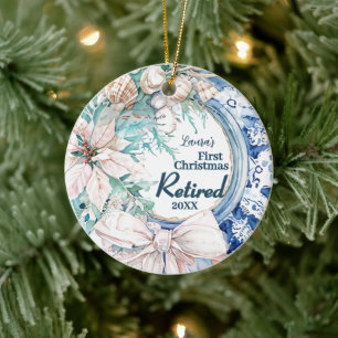 Eerste kerst gepensioneerde krans keramisch ornament