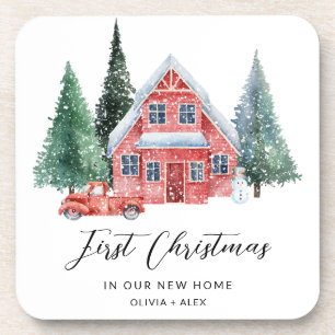 Eerste kerst gepersonaliseerde kerstbal Nieuw huis Bier Onderzetter