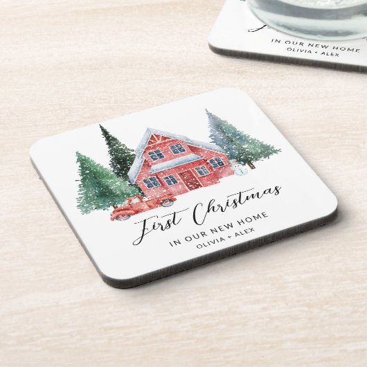 Eerste kerst Gepersonaliseerde Ornament Nieuwe Hom Bier Onderzetter (Linkerzijde)