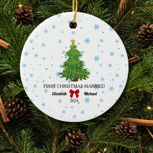 Eerste kerst Getrouwd 2024 Custom Paar Keramisch Ornament
