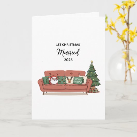 Eerste kerst getrouwd 2025 | Schattigee gezellige Kaart (Gele Bloem)