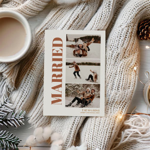 Eerste kerst getrouwd 3 foto modern feestdagenkaart