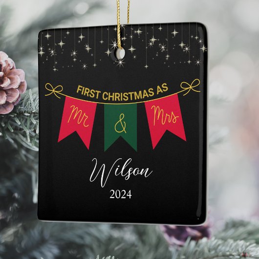 Eerste kerst getrouwd als Mr en Mrs Gold script Keramisch Ornament