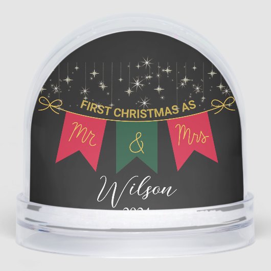 Eerste kerst getrouwd als Mr en Mrs Gold script Sneeuwbol (Voorkant)