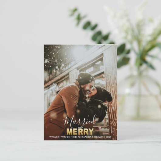 Eerste kerst getrouwd en vrolijk goud | FOTO TOEVO Feestdagenkaart (Staand voorkant)