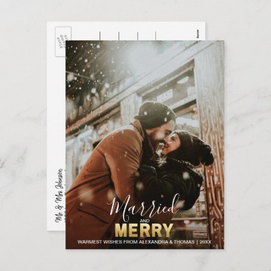 Eerste kerst getrouwd en vrolijk goud | FOTO TOEVO Feestdagenkaart (Voorkant / Achterkant)