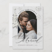 Eerste kerst getrouwd glitters boho boog foto feestdagenkaart (Voorkant)