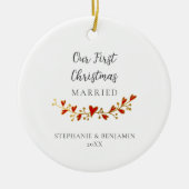 Eerste kerst getrouwd goud rode harten foto keramisch ornament (Voorkant)