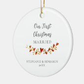 Eerste kerst getrouwd goud rode harten foto keramisch ornament (Links)