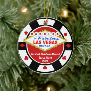 Eerste kerst getrouwd Las Vegas kerstbal 2026 Keramisch Ornament