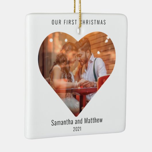 Eerste kerst getrouwd liefde hart foto keramisch ornament (Rechts)