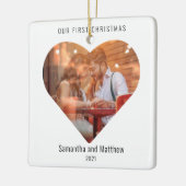 Eerste kerst getrouwd liefde hart foto keramisch ornament (Links)