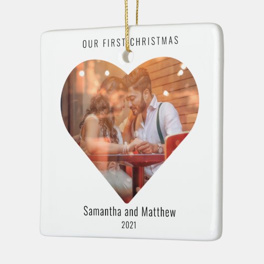 Eerste kerst getrouwd liefde hart foto keramisch ornament (Links)