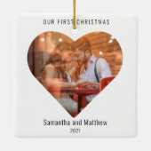 Eerste kerst getrouwd liefde hart foto keramisch ornament (Achterkant)