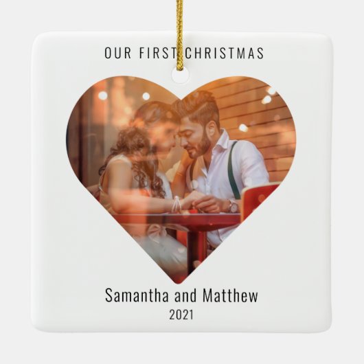 Eerste kerst getrouwd liefde hart foto keramisch ornament (Achterkant)