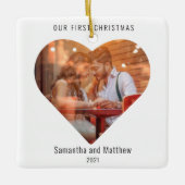 Eerste kerst getrouwd liefde hart foto keramisch ornament (Voorkant)