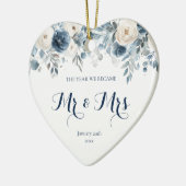 Eerste kerst Getrouwd met Blauwe Bloemen Meneer en Keramisch Ornament (Links)