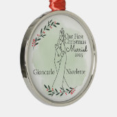 Eerste kerst getrouwd met in elkaar grijpende hand metalen ornament (Rechts)