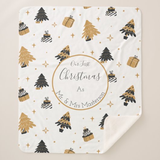 Eerste kerst Getrouwd met meneer en mevrouw Custom Sherpa Deken (Voorkant)