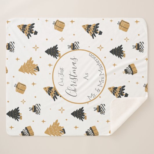 Eerste kerst Getrouwd met meneer en mevrouw Custom Sherpa Deken (Voorkant (horizontaal))