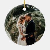 Eerste kerst getrouwd met moderne minimalistische  keramisch ornament (Achterkant)