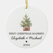 Eerste kerst Getrouwd met Waterverf Kerstboom Keramisch Ornament (Voorkant)
