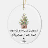Eerste kerst Getrouwd met Waterverf Kerstboom Keramisch Ornament (Links)