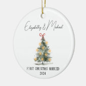 Eerste kerst Getrouwd met Waterverf Kerstboom Keramisch Ornament (Links)