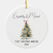 Eerste kerst Getrouwd met Waterverf Kerstboom Keramisch Ornament (Achterkant)