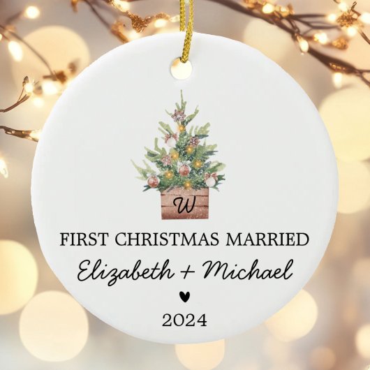 Eerste kerst Getrouwd met Waterverf Kerstboom Keramisch Ornament