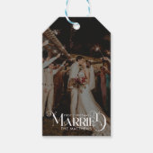 Eerste kerst getrouwd minimale typografie foto cadeaulabel (Voorkant)