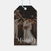 Eerste kerst getrouwd minimale typografie foto cadeaulabel (Achterkant)