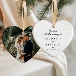 Eerste kerst getrouwd moderne minimalistische foto keramisch ornament