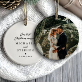 Eerste kerst getrouwd moderne minimalistische foto keramisch ornament