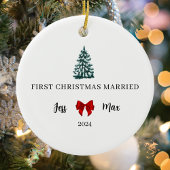 Eerste kerst getrouwd Red Bow Coquette Keepsake Keramisch Ornament