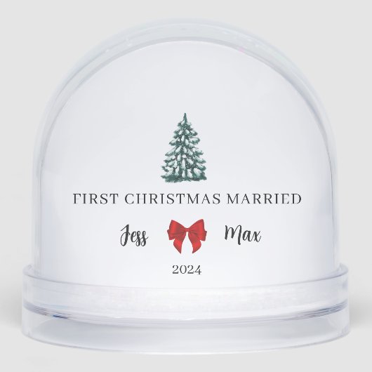 Eerste kerst getrouwd Red Bow Coquette Keepsake Sneeuwbol (Voorkant)