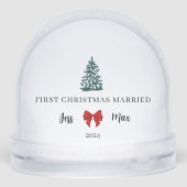 Eerste kerst getrouwd Red Bow Coquette Keepsake Sneeuwbol (Achterkant)