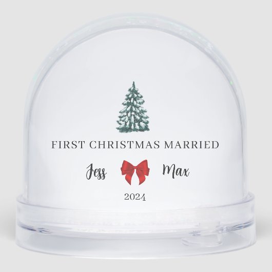Eerste kerst getrouwd Red Bow Coquette Keepsake Sneeuwbol (Achterkant)