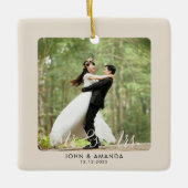 Eerste kerst Getrouwd Retro Meneer en mevrouw Foto Keramisch Ornament (Voorkant)