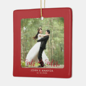 Eerste kerst Getrouwd Retro Meneer en mevrouw Foto Keramisch Ornament (Links)