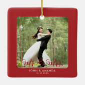 Eerste kerst Getrouwd Retro Meneer en mevrouw Foto Keramisch Ornament (Achterkant)