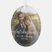 Eerste kerst GETROUWD script bruiloft Foto Glas Ornament (Voorkant links)