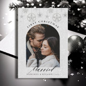 Eerste kerst Getrouwd Sparkles Boho Lijst Foto Feestdagenkaart
